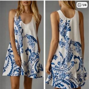 Anthropologie New cotton Keiko dress by Maeve- Blue/White, size XS, retails $170